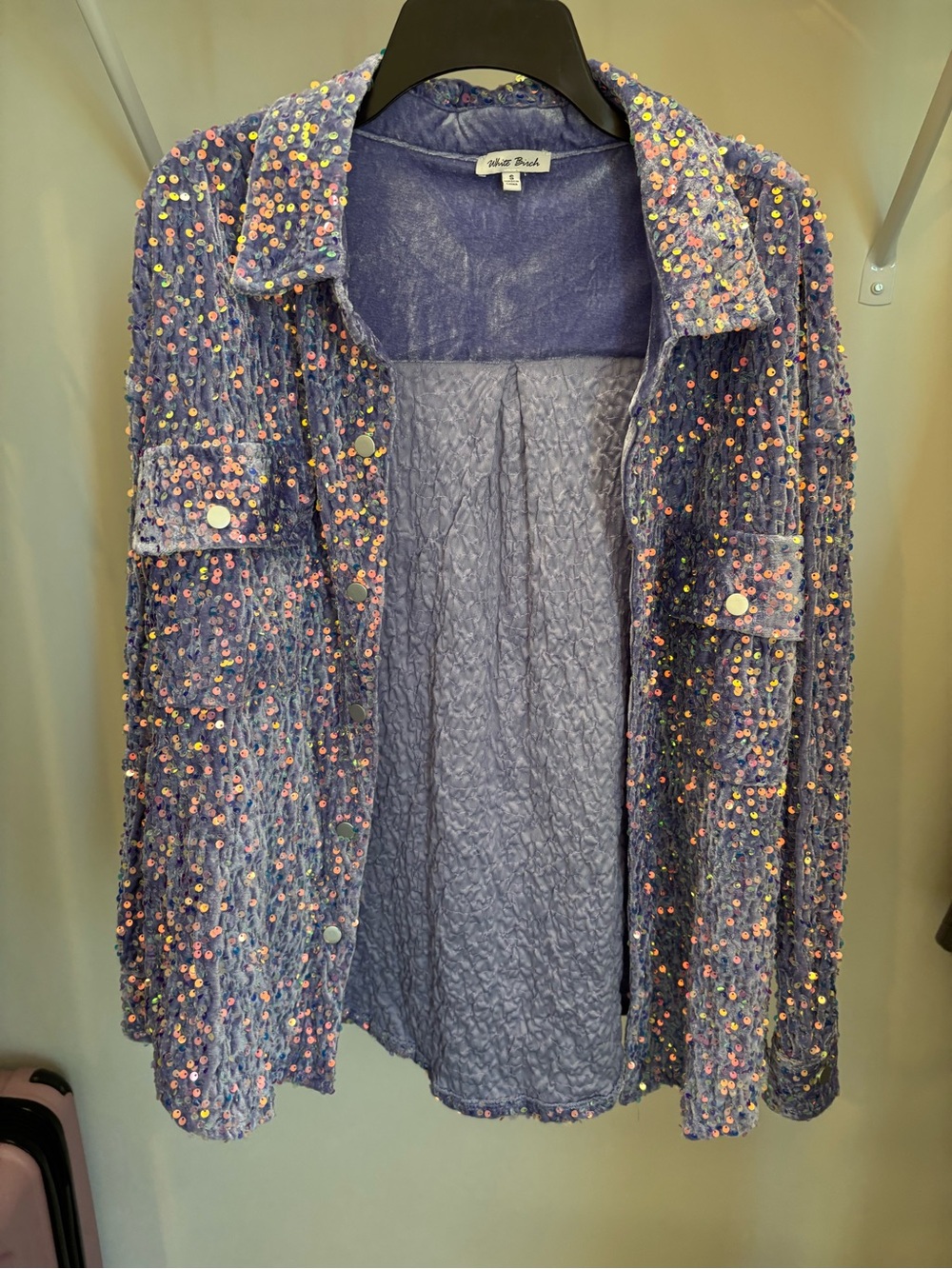 2 White Birch Purple and Pink Velvet Top with Iridescent Sequin Trim